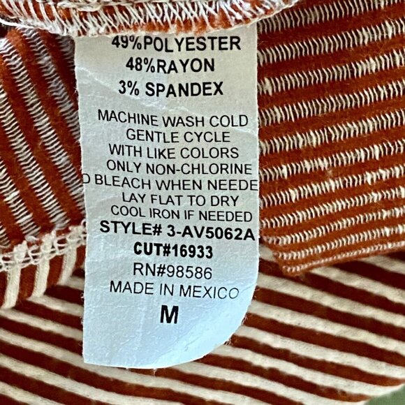 Ava James Brown White Vertical Striped Short Sleeve Top Women's Medium NEW - Picture 8 of 8